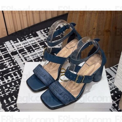 DIOR Dway Heeled Sandal Blue Calfskin and Embroidered Cotton heel 8cm 2025