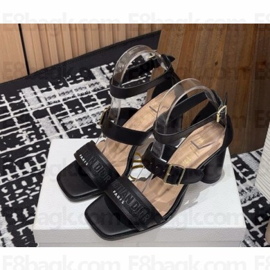 DIOR Dway Heeled Sandal Black Calfskin and Embroidered Cotton heel 8cm 2025
