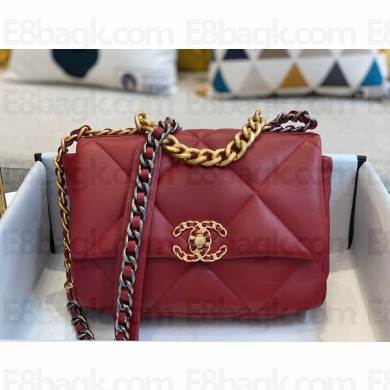 Chanel 19 Small Leather Flap Bag AS1160 red 2021