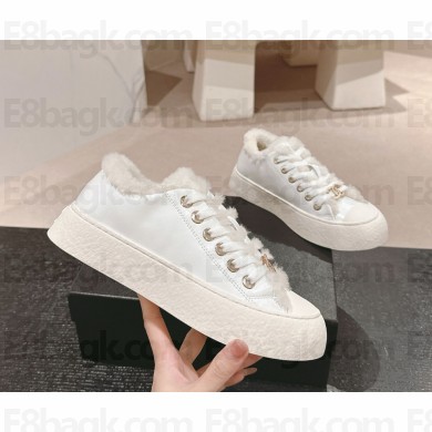 Chanel  leather Platform Sneakers with shearling white 1023-2024