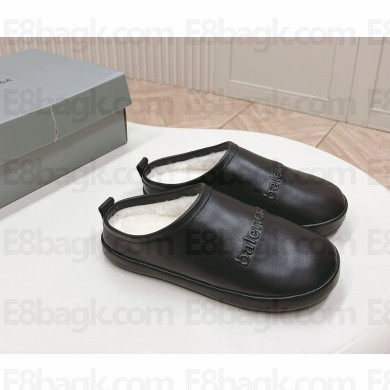 Balenciaga women's calfskin mules with shearling in black 2024