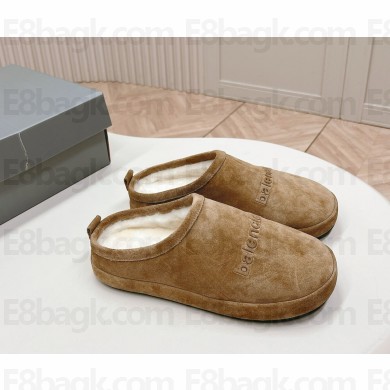 Balenciaga women's suede leather mules with shearling in beige 2024