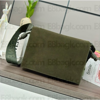 LOEWE Flamenco satchel in suede calfskin Olive 2024