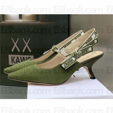 Dior Heel 6.5cm Khaki Embroidered Cotton J'Adior Slingback Pump 2023