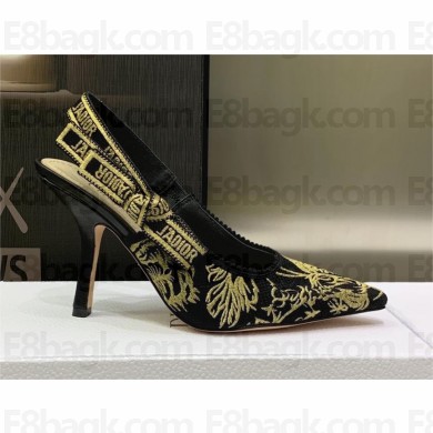 Dior Heel 9.5cm Black and Gold-Tone Velvet Embroidered J'Adior Slingback Pump 2023