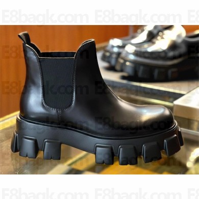 Prada Monolith brushed leather Chelsea boots 2TE174 black 2023