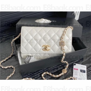 chanel Lambskin, Strass & Gold-Tone Metal white Clutch with Chain AP4300 2024