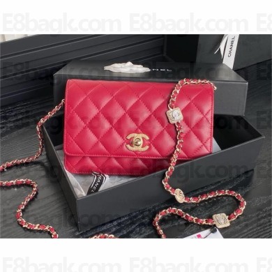 chanel Lambskin, Strass & Gold-Tone Metal red Clutch with Chain AP4300 2024