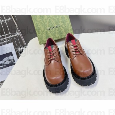 Gucci Women's lace-up with Web 795993 Brown shiny leather 2024