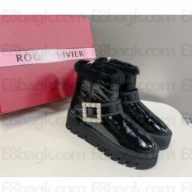 Roger vivier Viv' Winter shearling-trimmed leather boots in black 2024