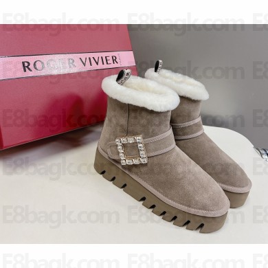 Roger vivier Viv' Winter shearling-trimmed suede leather boots in grey 2024