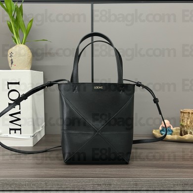 LOEWE Mini Puzzle Fold Tote in shiny calfskin 052322 black 2024