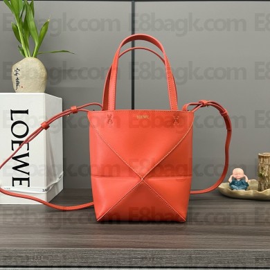 LOEWE Mini Puzzle Fold Tote in shiny calfskin 052322 orange 2024