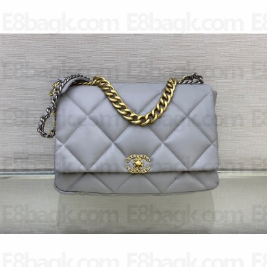 Chanel 19 Maxi Leather Flap Bag AS1162 Light Gray 2020