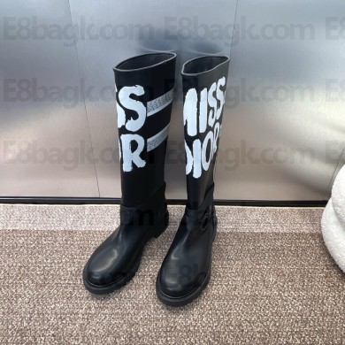 DIOR d major boot black calfskin and cotton with white miss dior graffiti print 2024