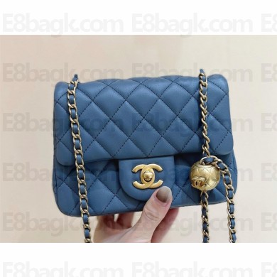 chanel Gold BALL LEATHER MINI flap bag AS1786 navy blue(ORIGINAL QUALITY)