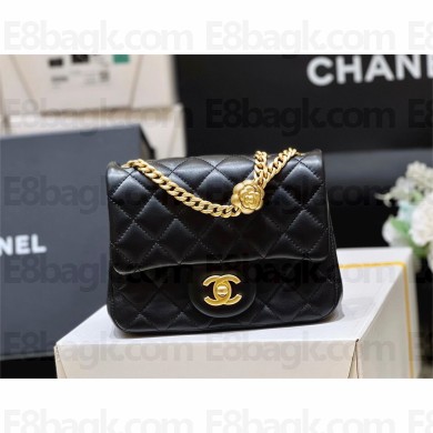 CHANEL SHEEPSKIN MINI CLASSIC FLAP BAG WITH A CAMELLIA AS4040 BLACK 2023(ORIGINAL QUALITY)