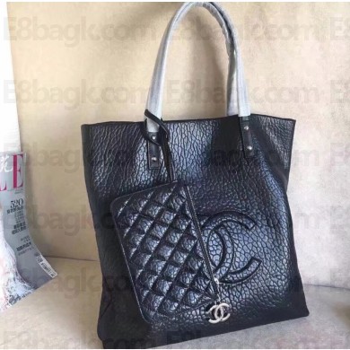 Chanel CC Logo Grained Deerskin Large Shopping Bag A92981 Black