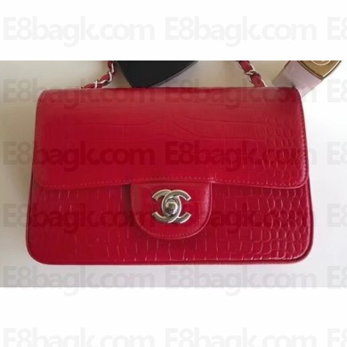 Chanel Croco Pattern Classic Flap Small Bag red 2018