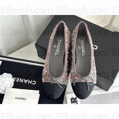 Chanel Tweed & Grosgrain Ballerinas Flat G02819 Pink/Grey 2023