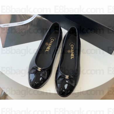 Chanel Lambskin & Patent Calfskin Black Ballerinas G39999 2023 