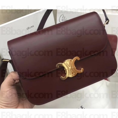 Celine Shiny Calfskin Medium Triomphe Bag Burgundy 187363 2019