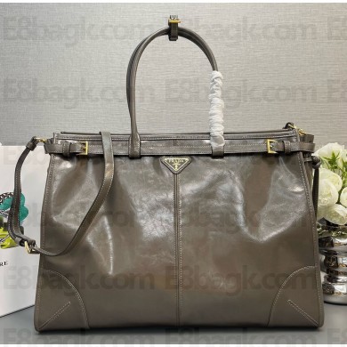 Prada Large leather handbag 1BA439 Pewter 2024
