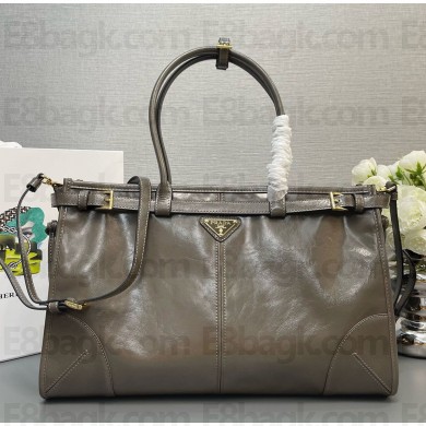 Prada Large leather handbag 1BA433 Pewter 2024