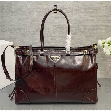 Prada Large leather handbag 1BA439 Burgundy 2024