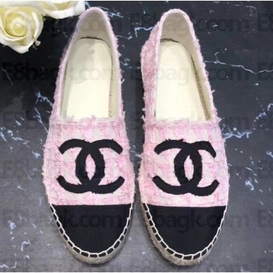 Chanel CC Logo Tweed Fabric Espadrilles G34436 Pink 2019