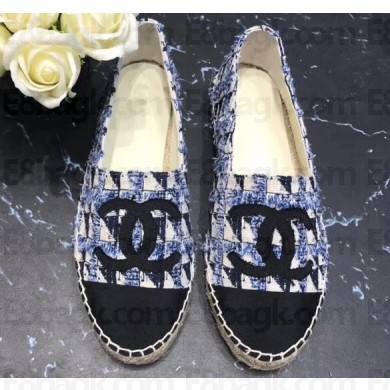 Chanel CC Logo Tweed Fabric Espadrilles G34436 Blue 2019