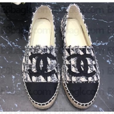 Chanel CC Logo Tweed Fabric Espadrilles G34436 Black 2019