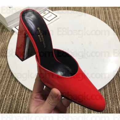 Balenciaga Heel 9cm Round Toe Calfskin Mules Red 2019