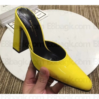 Balenciaga Heel 9cm Round Toe Calfskin Mules Yellow 2019