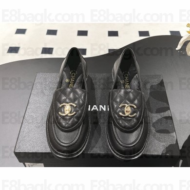 Chanel smooth sheepskin black with CC logo loafers  2024 