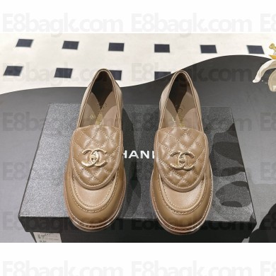 Chanel smooth sheepskin dark brown with CC logo loafers  2024 