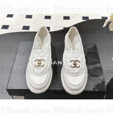 Chanel smooth sheepskin white with CC logo loafers  2024 