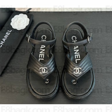 Chanel Sandals Lambskin Black G46108 2024