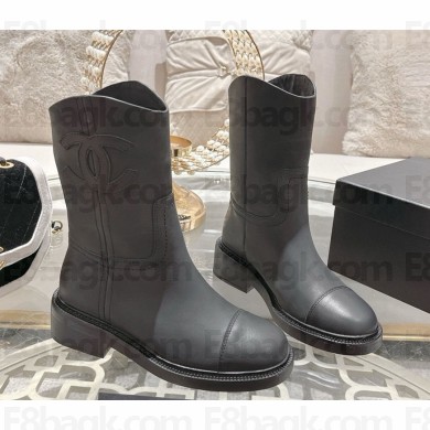 Chanel heel 4cm Calfskin ankle Boots in black 1115-2024