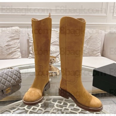 Chanel heel 4cm Suede Calfskin Knight boots in yellow 1115-2024