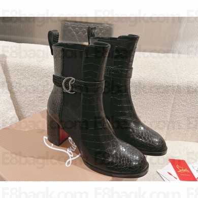 Christian Louboutin CL Chelsea Boots Alligator Pattern  in black heel 7cm 1115-2024