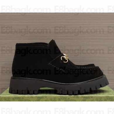 Gucci Women/men suede  leather ankle boot with Horsebit 764206 Black  2024