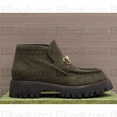 Gucci Women/men suede leather ankle boot with Horsebit 764206 army green 2024
