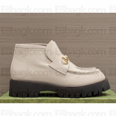 Gucci Women/men suede  leather ankle boot with Horsebit 764206 white  2024