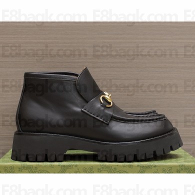 Gucci Women/men leather ankle boot with Horsebit 764206 Black  2024