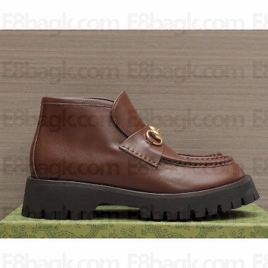 Gucci Women/men leather ankle boot with Horsebit 764206 Brown  2024