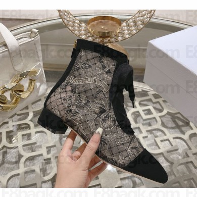 Dior Naughtily-D Heeled Ankle Boot Transparent Mesh with beige Dior Roses Suede Goatskin heel 3.5cm 2024