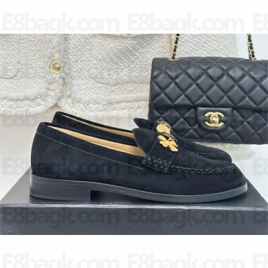 Chanel BLACK Velvet & Metal Moccasins G40114 2023
