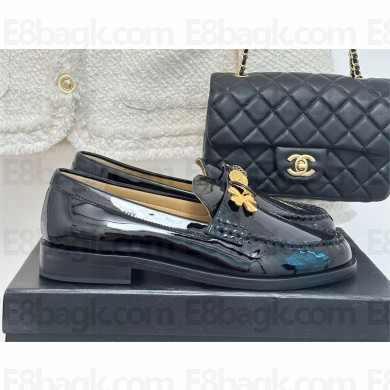 Chanel BLACK patent leather Moccasins G40114 2023