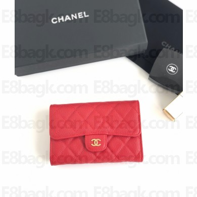 Chanel Grained Leather Classic Flap Card Holder A84341 Red/Silver